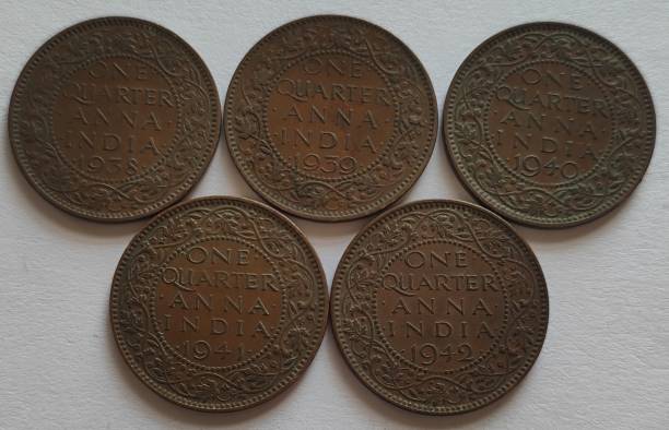 ANTIQUEWAY RARE SET OF 1938-1942 QUARTER ANNA GEORGE VI 5 COINS BRITISH INDIA Medieval Coin Collection