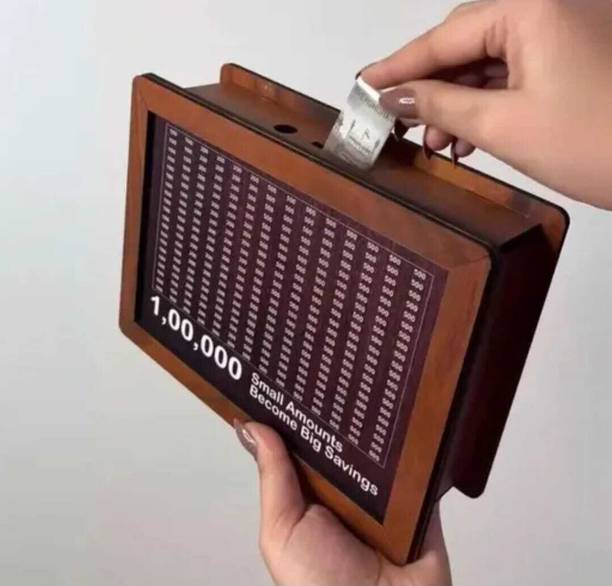 hpcreation Wooden Money Piggy Bank, Money Saving Box Coin Bank (Brown) Modern Coin Collection