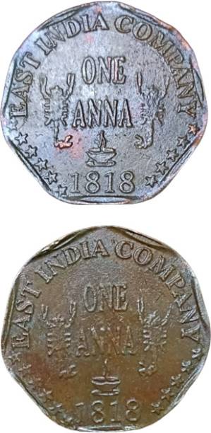 rbf TWO DIFFRANT TYPE EAST INDIA ONE ANNA 1818 COIN 40 GRAM 205 YEAR OLD COIN Medieval Coin Collection