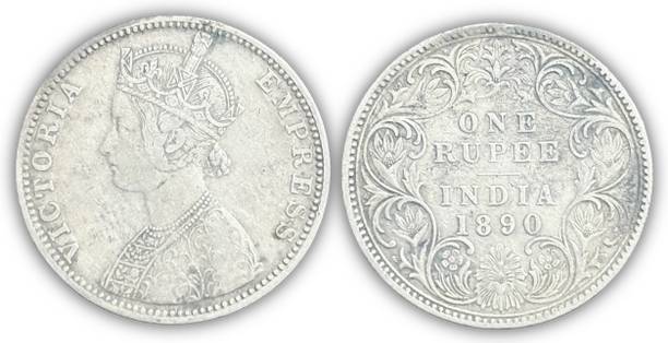 NUMISG 1890 Silver OIne Rupee High Grade Victoria Empress X Rare British India Medieval Coin Collection