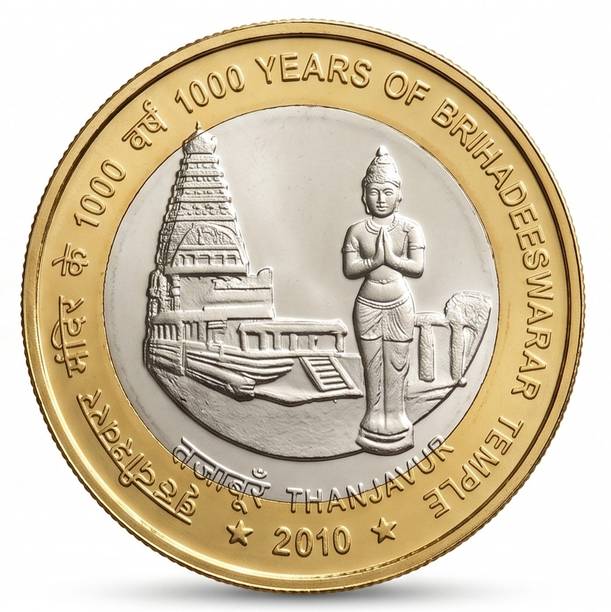 ValueHub Bi-Metallic 1000 Rupees 2010 Brihadeshwarar, Thanjavur Temple - India Rare Coin Ancient Coin Collection