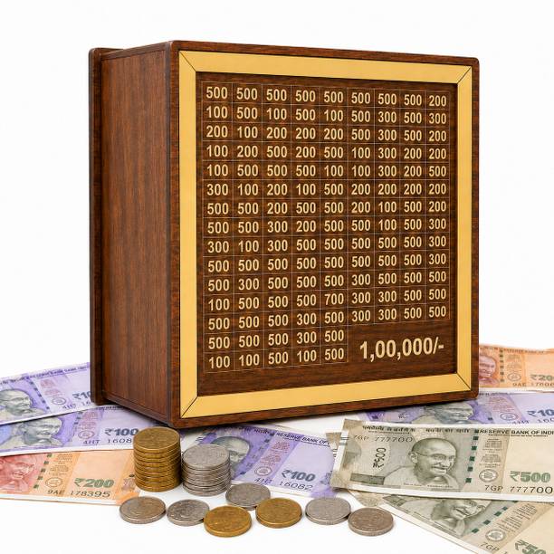 tulipcrafters Wooden Money Piggy Bank Money Box for Kids Savings Challenge Box 100000 Coin Box Modern Coin Collection