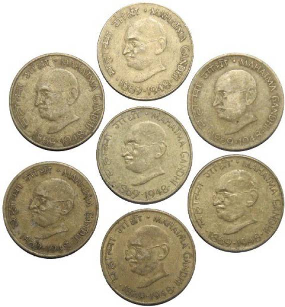 Numiscart Set of 7 - 20 Paise (1869-1948) "Mahatama Gandhi" Republic India Old Medieval Coin Collection