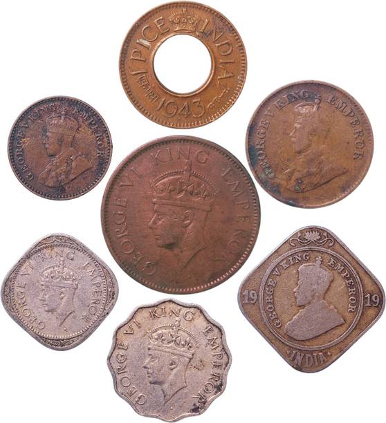 SHUBHCOINS Full Set of Anna-Pice (George V & VI), Mix Years, Very Fine+ Condition Medieval Coin Collection