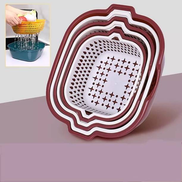 येलोना Drain Basket Food Strainer Sifters Set | Kitchen Colander for Fruits, Vegetables स्ट्रेनर