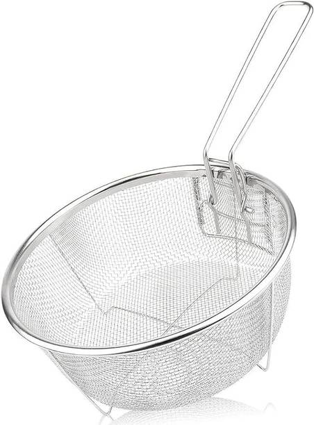 Kruvad Round Fryer Basket with Folding Handle Deep Wire Strainer Deep Frying Basket