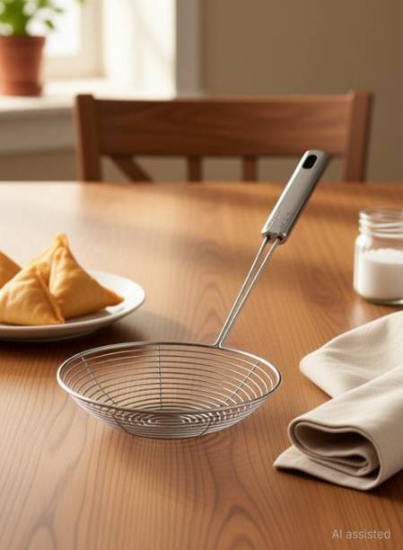 Aric Stainless Steel Deep Fry Jhara Skimmer Strainer Collapsible Deep Frying Basket