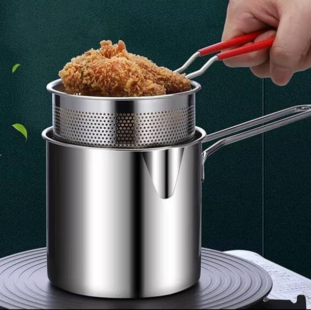 TRK IMPEX Stainless Steel Deep Fryer Pot Food Basket Pot with Basket Deep Fryer Basket Deep Frying Basket