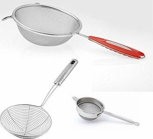 TACHI Stainless Steel Combo of Soup Strainer, Deep Fry and Tea Strainer Deep Frying Basket