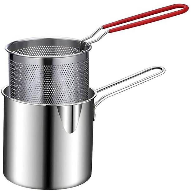INJOFASH Small Deep Frying Pot with Strainer Basket Steel Pan with long...