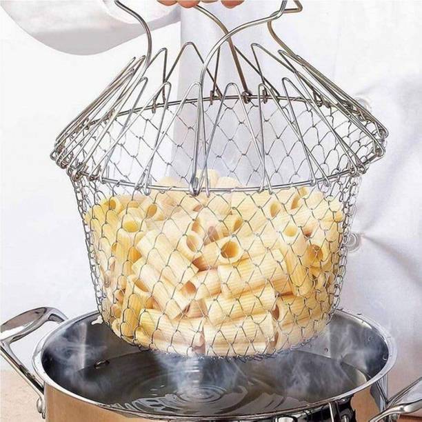 SHEHSHYAM Cook, Deep Fry, Boiling Solid Steel Delux Collapsible Deep Frying Basket Collapsible Deep Frying Basket