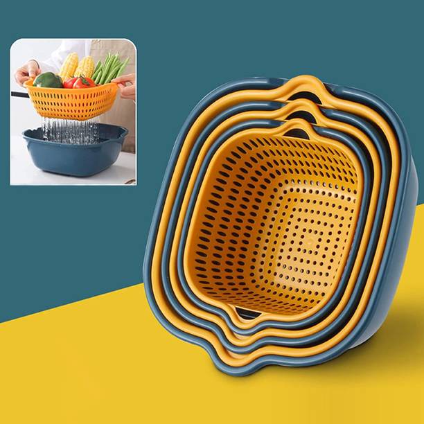 येलोना Drain Basket Food Strainer Sifters Set | Kitchen Colander for Fruits, Vegetables स्ट्रेनर