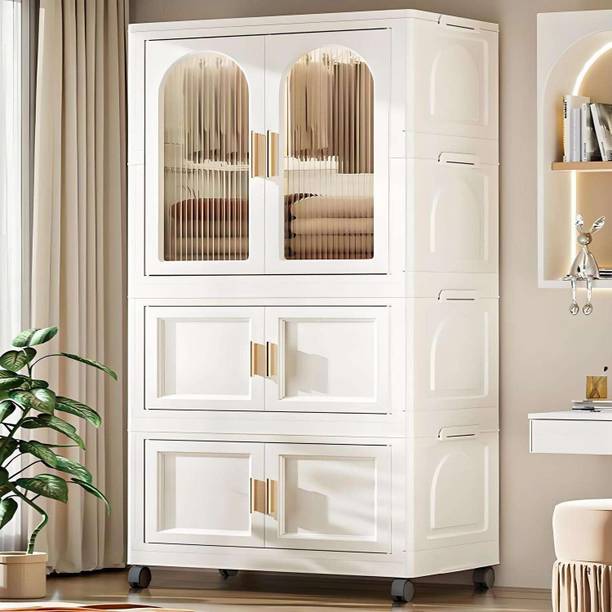 Hemovia 3 Door 3 Shelf Plastic Foldable Wardrobe for Clothes Plastic Cloth Rack PP Collapsible Wardrobe