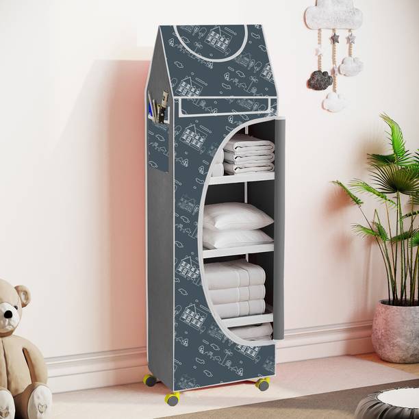 FurniGully Baby 5 Shelve Unbreakable Material PVC Collapsible Wardrobe Carbon Steel Collapsible Wardrobe
