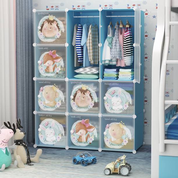 Owme Kids Wardrobe Plastic Collapsible 12 Door Wardrobe for Kids for Toys & Bedroom PP Collapsible Wardrobe