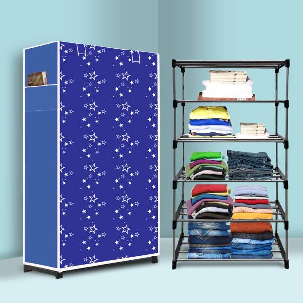 INSIDE STYLE 5 Layer Metal Collapsible Wardrobe for Home | Foldable Cloth Storage Cabinet Micro Fiber Collapsible Wardrobe