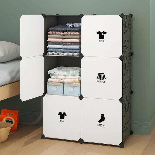 Evrum 6-Door 6-Shelf Plastic almirah for kids, almirah of clothes ,cupboard PC Collapsible Wardrobe