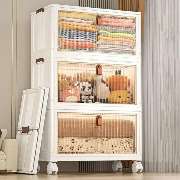 Sasimo 3 Layer Foldable Cabinet Plastic Cupboard For Storage Modular Drawer Plastic Free Standing Cabinet
