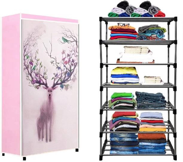 CMerchants Light Pink-Metal-6 Layer Carbon Steel Collapsible Wardrobe