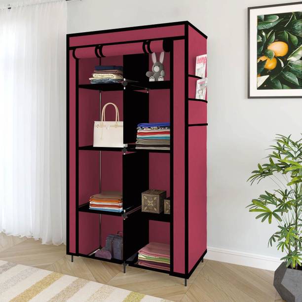 MS MODSTYLE Portable Almirah Foldable closet for Clothes 8 Shelves , 1 Side Pocket (7800-2) PP Collapsible Wardrobe