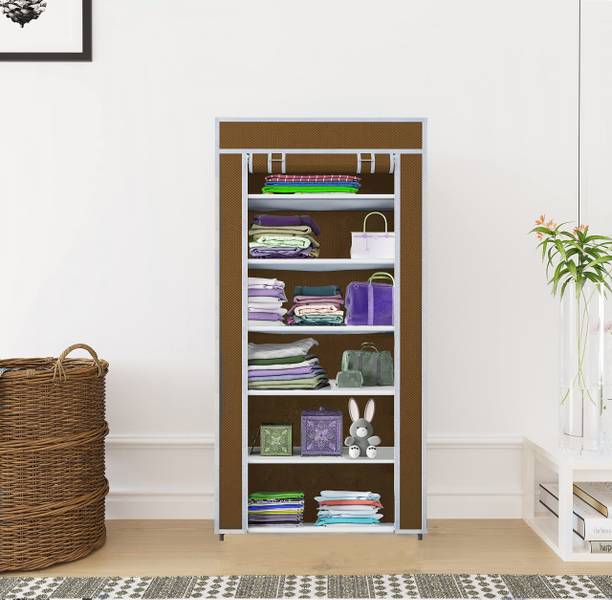 CMerchants Portable wardrobe 6 layer PVC RACK Brwon PVC Collapsible Wardrobe
