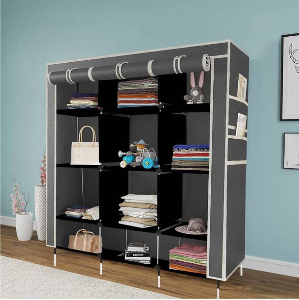 HUENISH Collapsible Plastic Wardrobe, 1 Hanging Space, 12 Shelves, 1 Side Pocket PP Collapsible Wardrobe