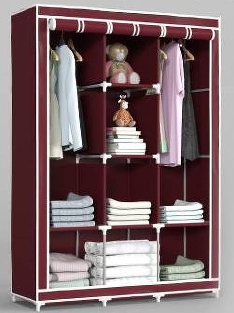 SHYAM JI 3 door Collapsible Portable Foldable Wardrobe Storage Organizer 8 Shelves Carbon Steel Collapsible Wardrobe