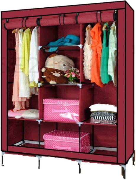 vipash Foldable Closet for Clothes Almira, 2 Hanging Space, 8 Shelves and 2 Side Pocket Carbon Steel Collapsible Wardrobe