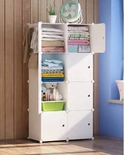 KriShyam ® 8 Door Plastic Sheet Wardrobe Storage Rack Closest Organizer for Clothes Kids PP Collapsible Wardrobe