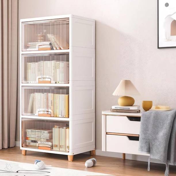 LUHI 4-Shelf Plastic Collapsible Foldable Cupboard Drawer Storage Organizer Box PP Collapsible Wardrobe