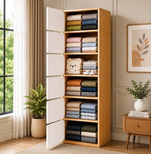 Sasimo 6-Door 6-Shelf Closet Engineered Wood Collapsible Cupboard PC Collapsible Wardrobe