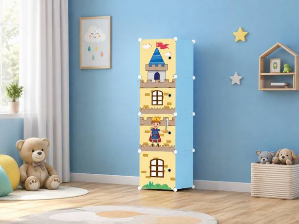 Furndaddy 4 Door 4 Shelf Plastic Metal Collapsible Wardrobe, Clothes, Shoes,etc. Organiser PP Collapsible Wardrobe