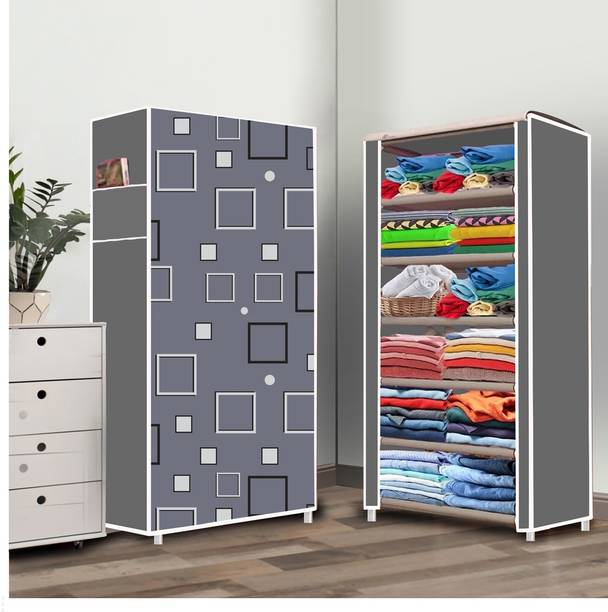 HUMBLE KART 6 Shelf Foldable Collapsible Wardrobe Storage Organizer Almirah Cloth Rack PP Collapsible Wardrobe