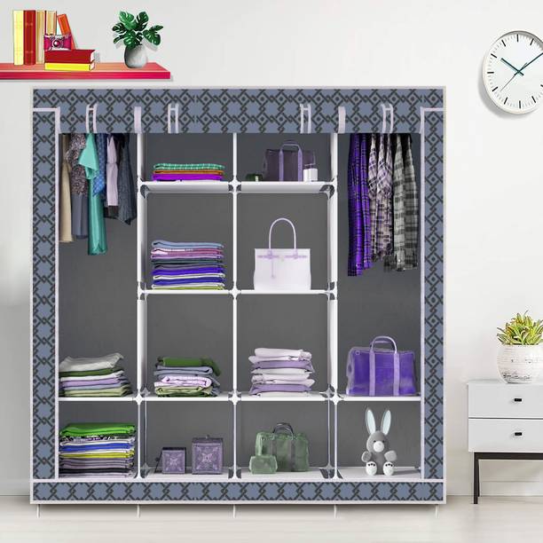 Incline Portable Almirah – Foldable Carbon Steel Frame with 12 Non-Woven Shelves Carbon Steel Collapsible Wardrobe