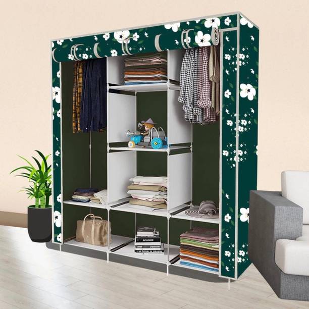 SHOEVAULT 8 Shelf Foldable Collapsible Wardrobe Storage Organizer Almirah Cloth Rack Carbon Steel Collapsible Wardrobe