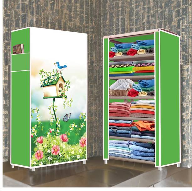 FurniGully 6 Shelf Foldable Collapsible Wardrobe Storage Organizer Almirah Cloth Rack PP Collapsible Wardrobe
