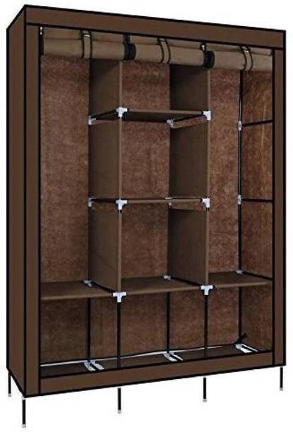 MEZIRE 3-Door Foldable Wardrobe,8 Racks, Brown PP Collapsible Wardrobe