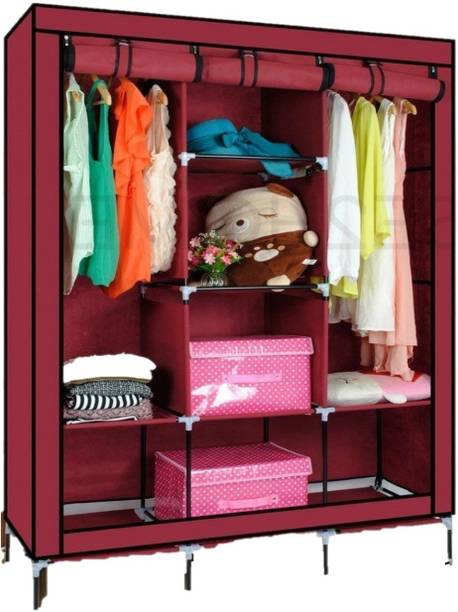 vipash 6+2 Shelves 3 Door Fancy Clothes Racks With Zip Door & Side Pockets Metal Pipes Carbon Steel Collapsible Wardrobe