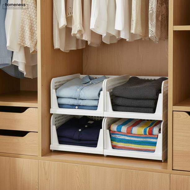 Homeness 4 Pcs Clothes Storage Rack Organizer for Wardrobe, Stackable & Foldable Closet PP Collapsible Wardrobe
