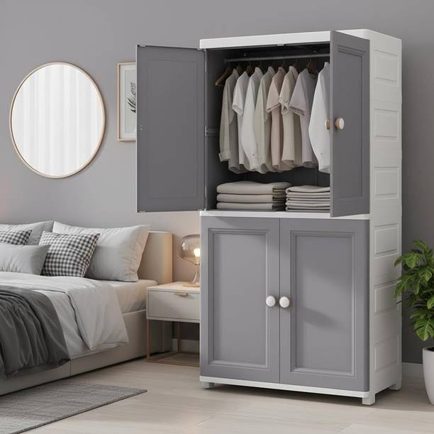 Evrum Kids Wardrobe / Storage Cabinet / Portable Almirah with Drawers & Cartoon Design PC Collapsible Wardrobe