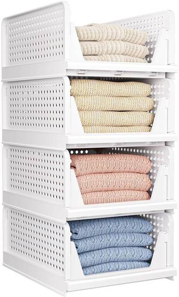 BLADESMITH 2 Pcs Foldable and Stackable Cupboard for Merging Cupboard Space - White Color PP Collapsible Wardrobe