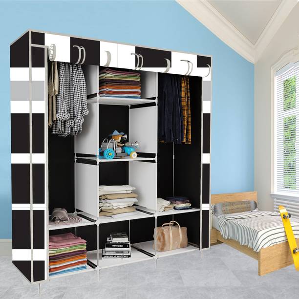 INSIDE STYLE 6 Shelf Portable Foldable Collapsible Wardrobe Storage Almirah Cloth Rack PP Carbon Steel Collapsible Wardrobe