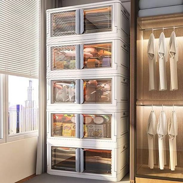 JD FRESH 5 UNITS PLASTIC FOLDABLE DOUBLE DOOR CUPBOARD FOR CLOTH STORAGE MODULAR CABINET PVC Collapsible Wardrobe