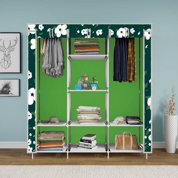 INSIDE STYLE Portable Collapsible Cloth Wardrobe – 8 Shelf Foldable Storage Cabinet Carbon Steel Collapsible Wardrobe
