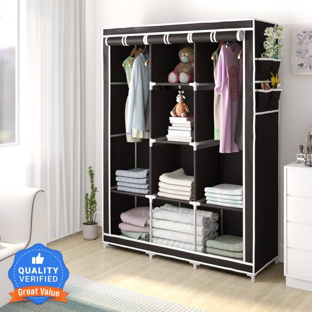 FurniGully 3 Door 8 Shelf Carbon Steel Collapsible Wardrobe