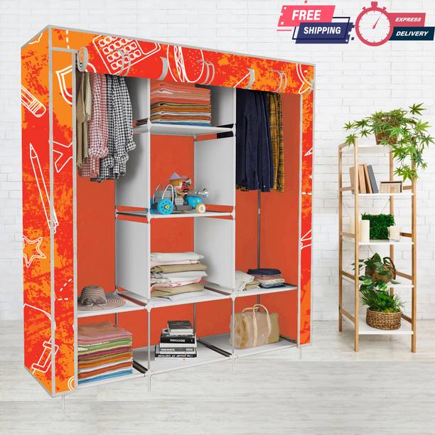 SPIRITED 3 door 8 Shelf Carbon Steel Collapsible Wardrobe