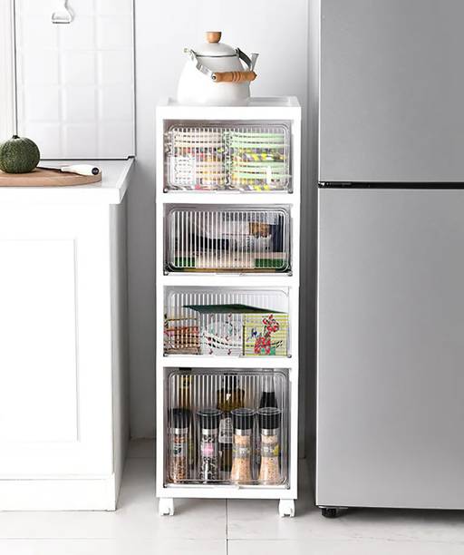 Sasimo 4-Door 4-Shelf Plastic Carbon Steel Collapsible Wardrobe