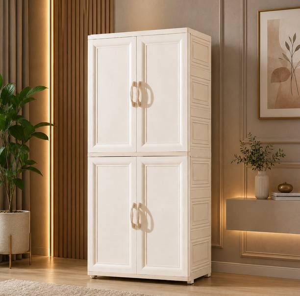 Sasimo 2-Wardrobe 4-Door 2-Shelf Plastic foldable Cupboard PC Collapsible Wardrobe