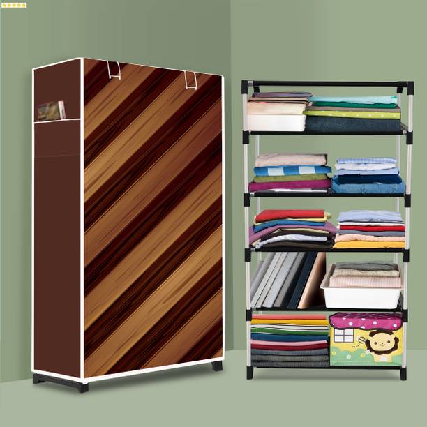 ASHLAS 5 Shelf Foldable Collapsible Wardrobe Storage Or...