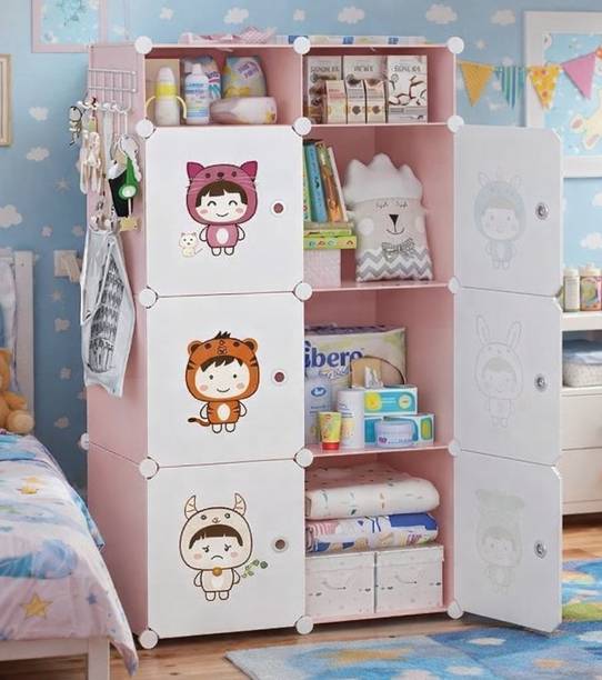 Evrum 6-Door 8-Shelf Plastic almirah for kids, almirah of clothes ,cupboard PC Collapsible Wardrobe